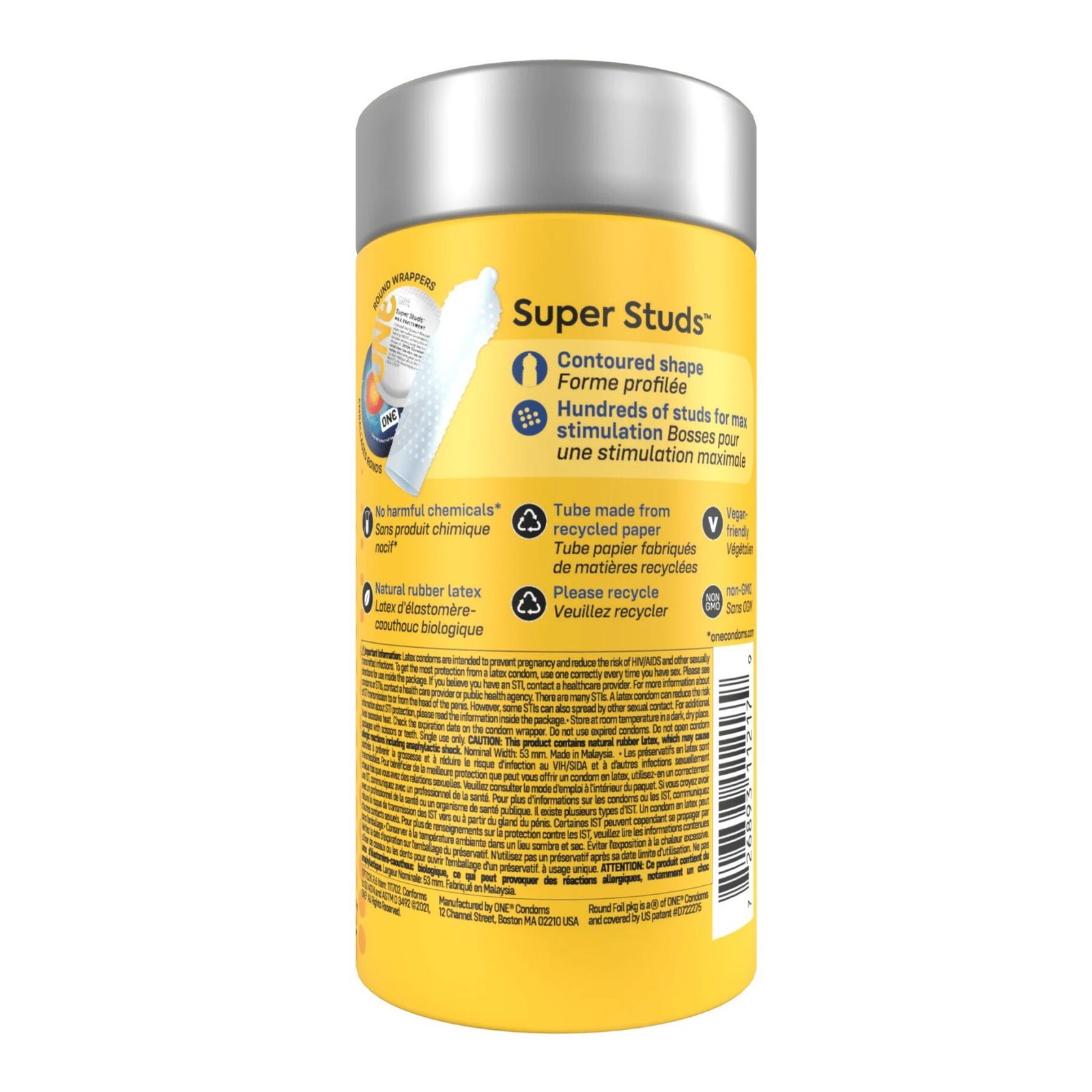 Презервативи ONE Super Studs, 12 шт, з точковим рельєфом, зі змазкою, подарункове паковання-тубус - Зображення 3