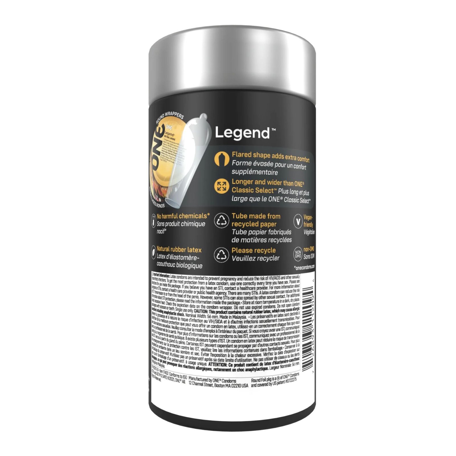 Презервативи ONE Legend XL, 12 шт, збільшений розмір, розширення на кінці, подарункове паковання-тубус - Зображення 3