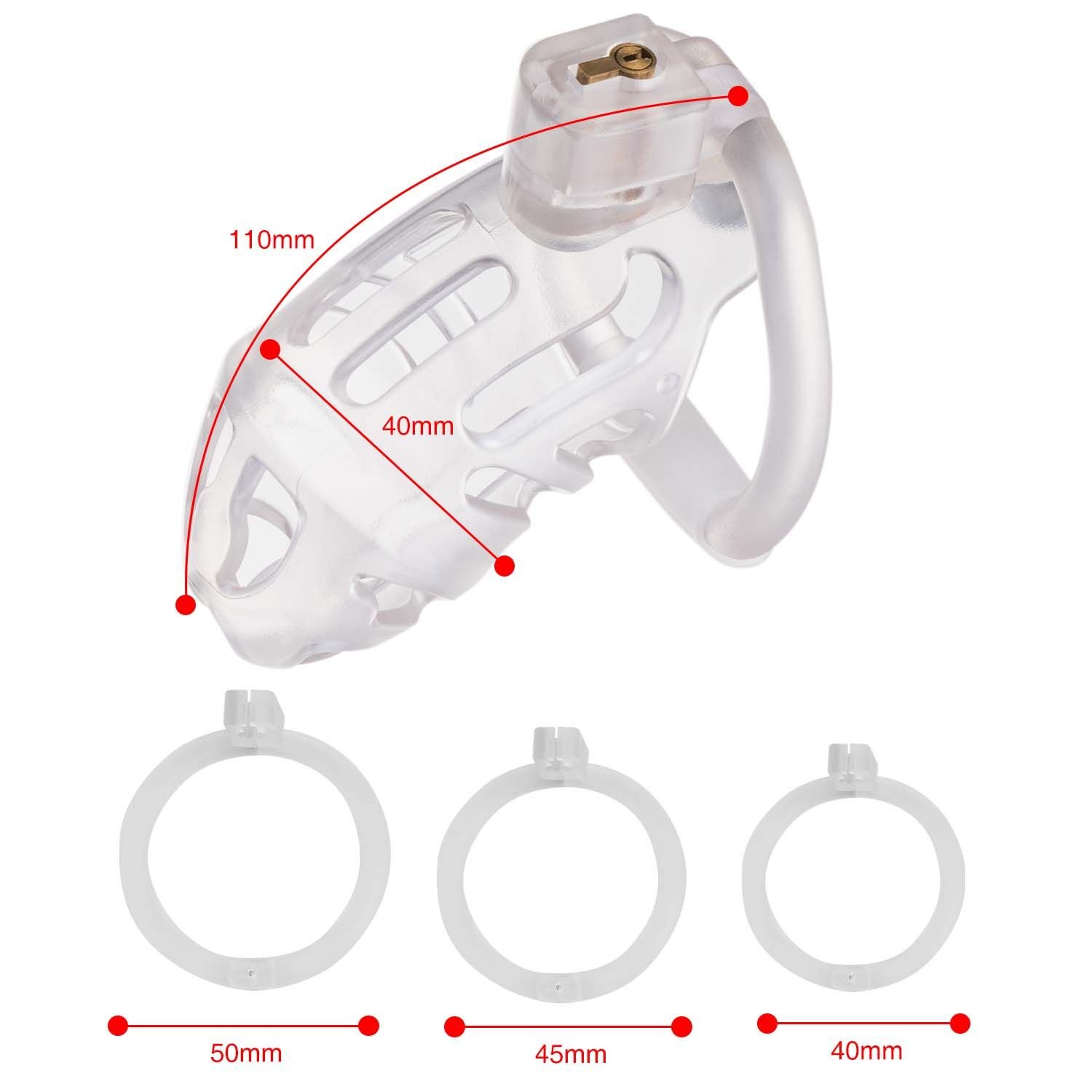 Клітка для пеніса LOCKINK SEVANDA Plastic Penis Chastity Cage, прозора, 3 кільця різних розмірів - Зображення 9