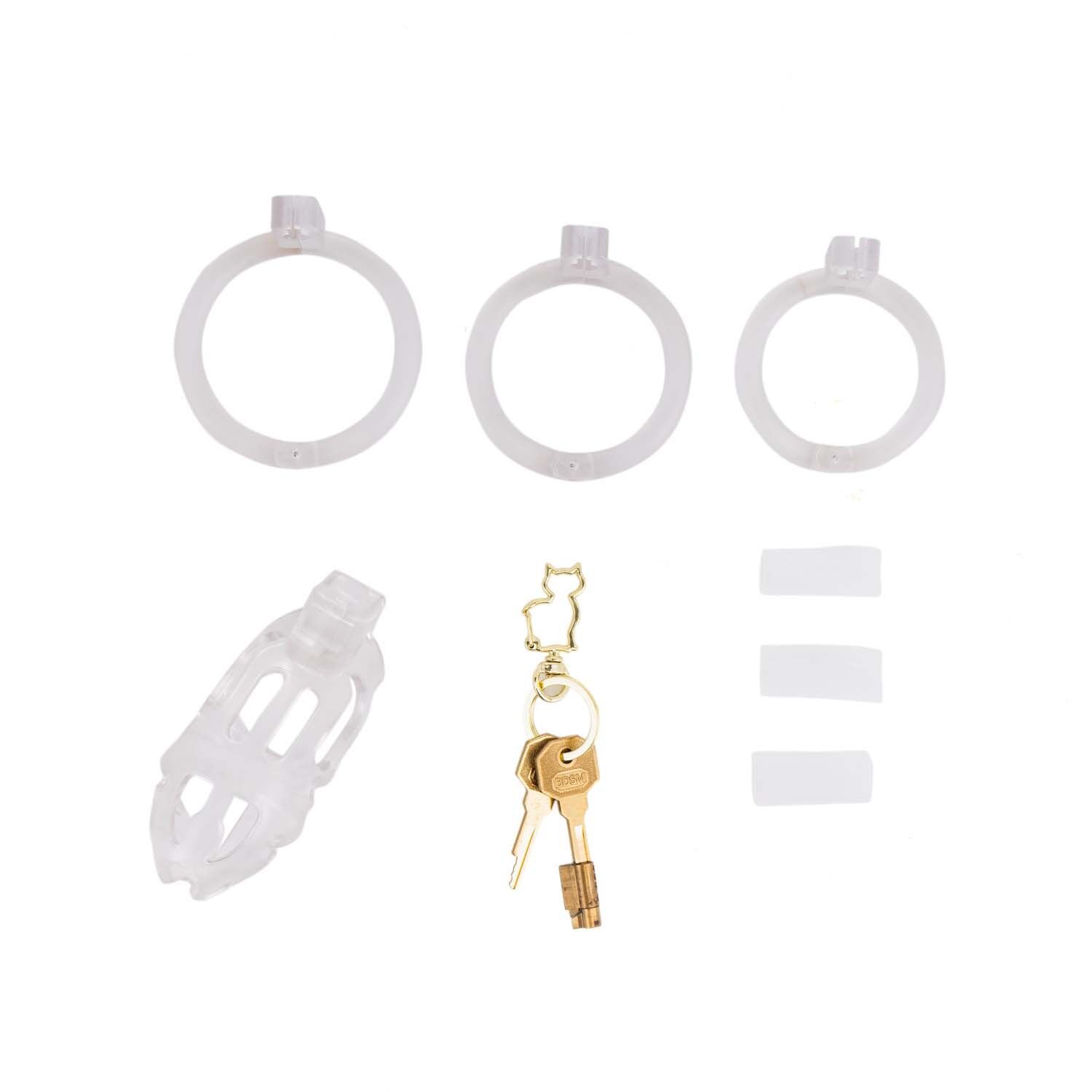 Клітка для пеніса LOCKINK SEVANDA Plastic Penis Chastity Cage, прозора, 3 кільця різних розмірів - Зображення 7