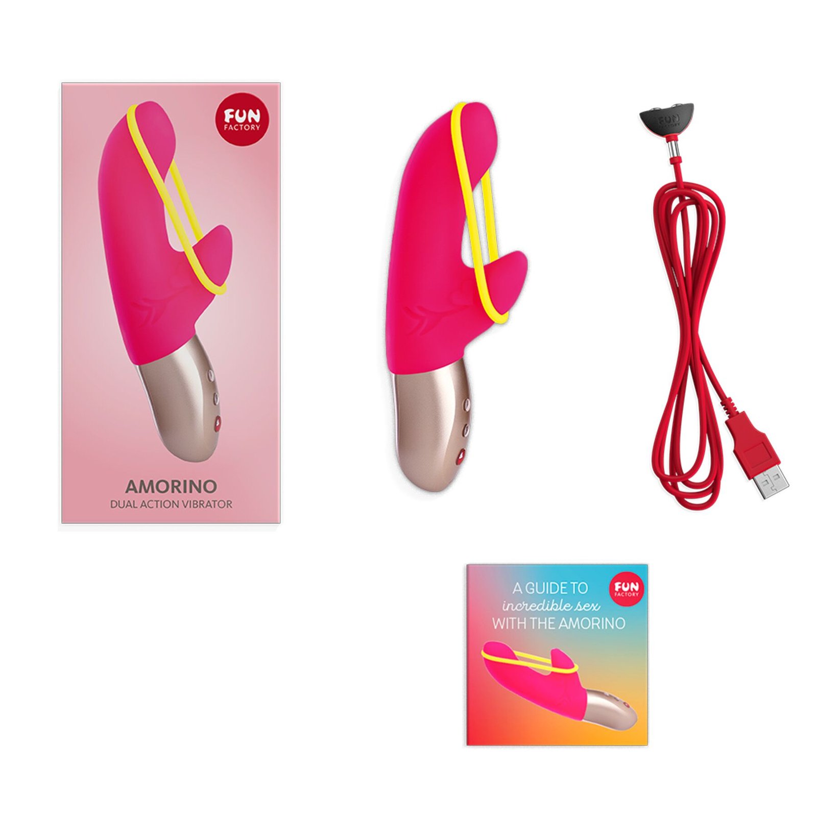 Мінівібратор-кролик зі стимулювальною стрічкою Fun Factory AMORINO pink/neon yellow, стрічка знімна - Зображення 4