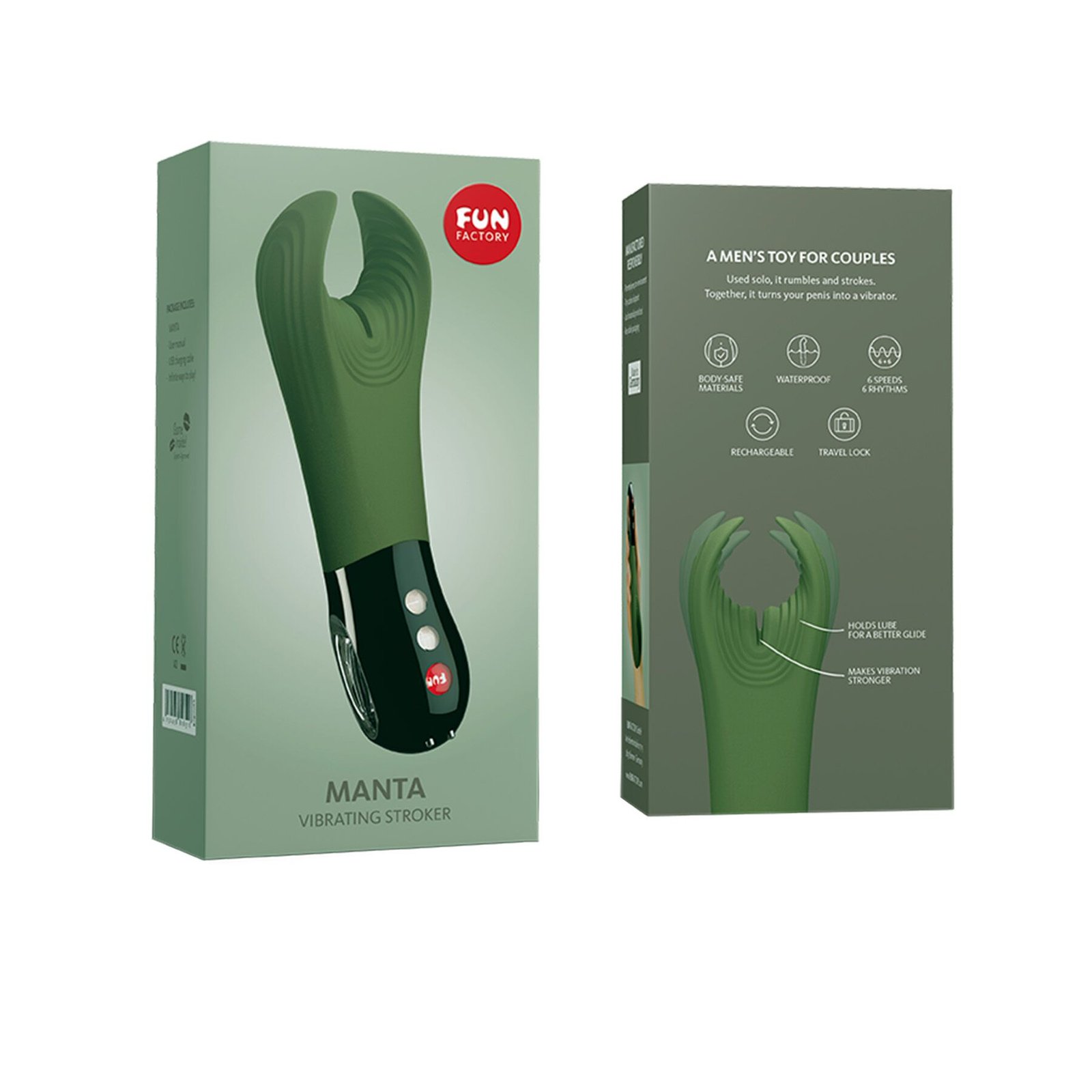 Вібратор для пеніса Fun Factory MANTA moss green/black, підходить для парних ігор - Зображення 6