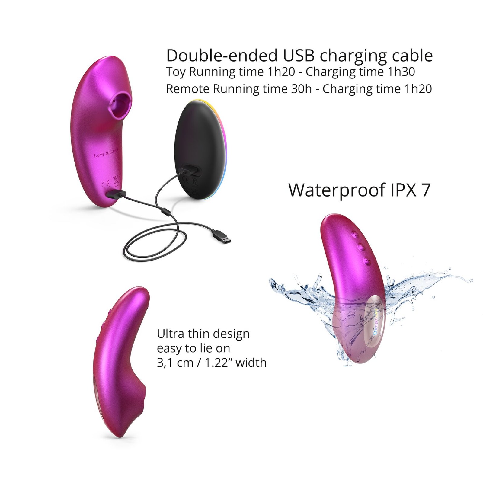 Вакуумний кліторальний стимулятор Love To Love DREAMER – IRIDESCENT BERRY, пестощі язичком, пульт - Зображення 4