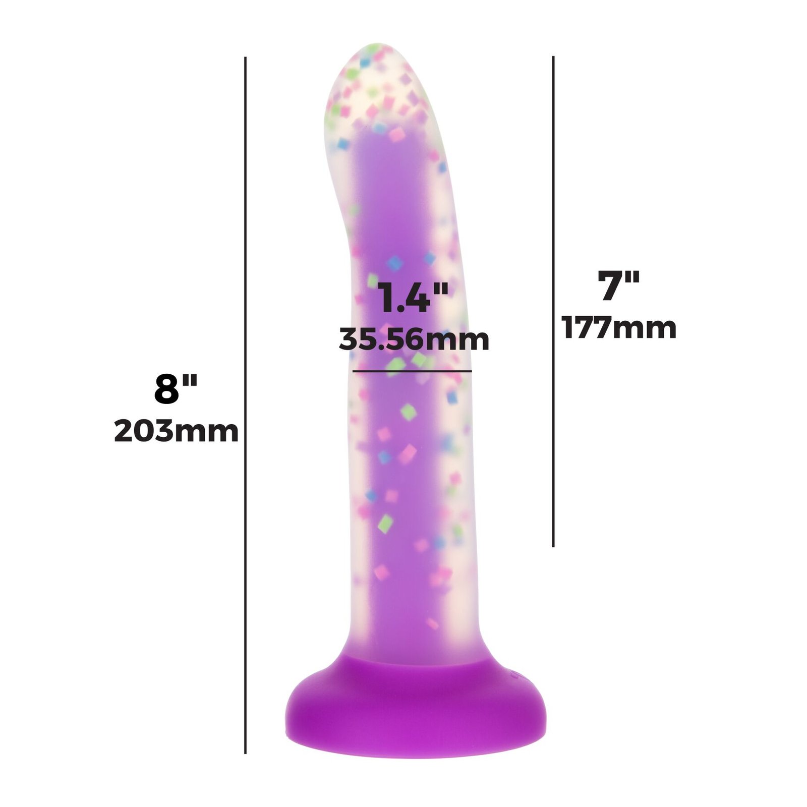 Фалоімітатор, що світиться в темряві, ADDICTION Rave 8″, Glow in the Dark Dildo Purple Confetti, 20,3 см - Зображення 4
