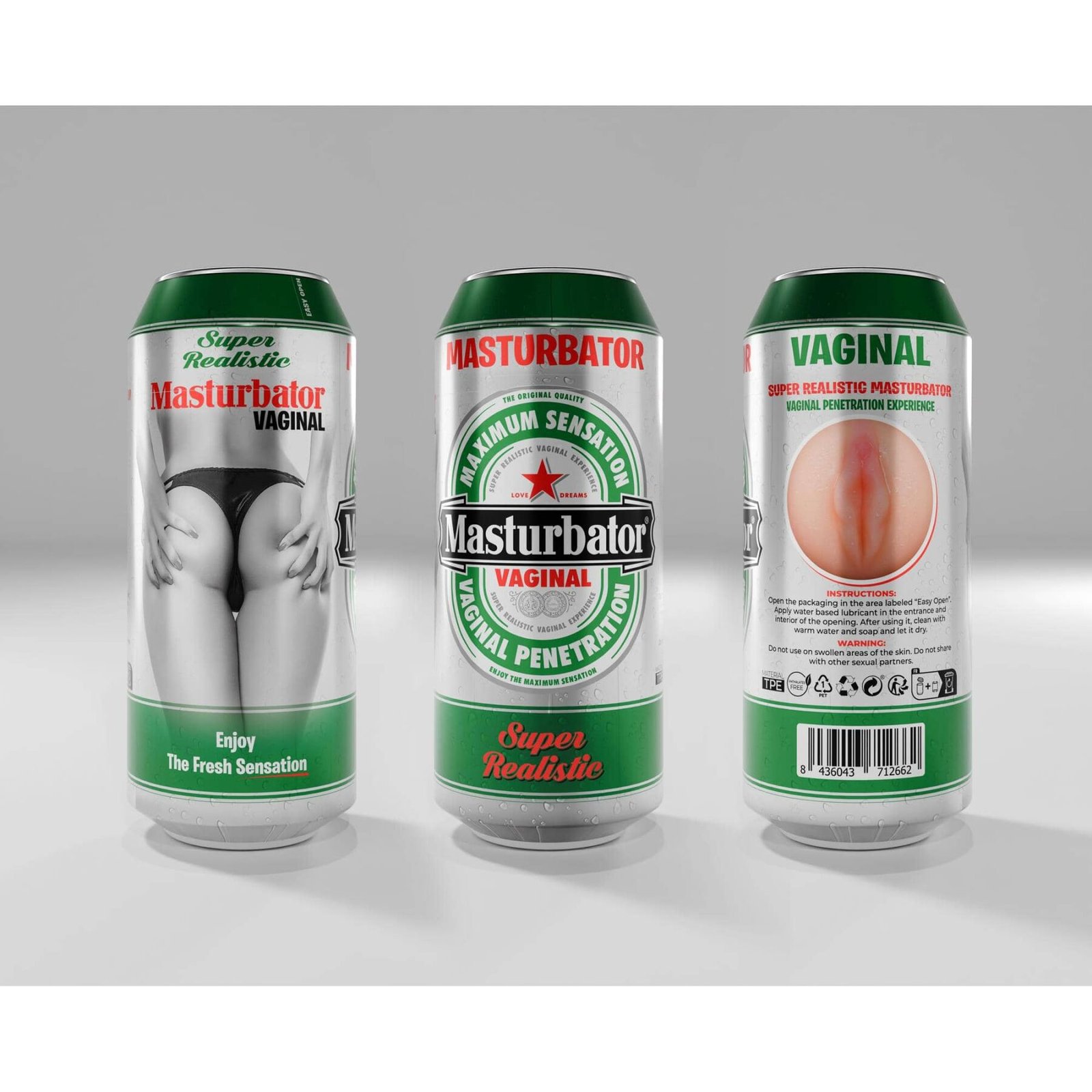 Мастурбатор-вагіна Alive Heineken Vagina II у вигляді банки пива, реалістичний - Зображення 8