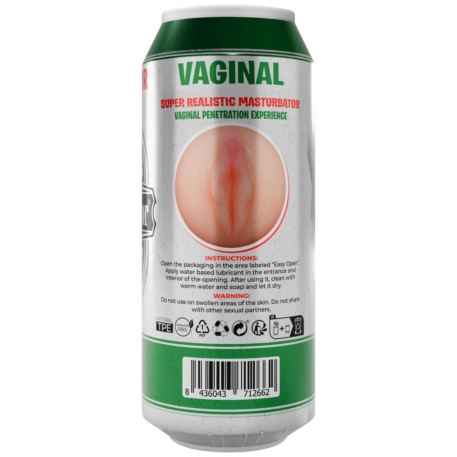 Мастурбатор-вагіна Alive Heineken Vagina II у вигляді банки пива, реалістичний - Зображення 7