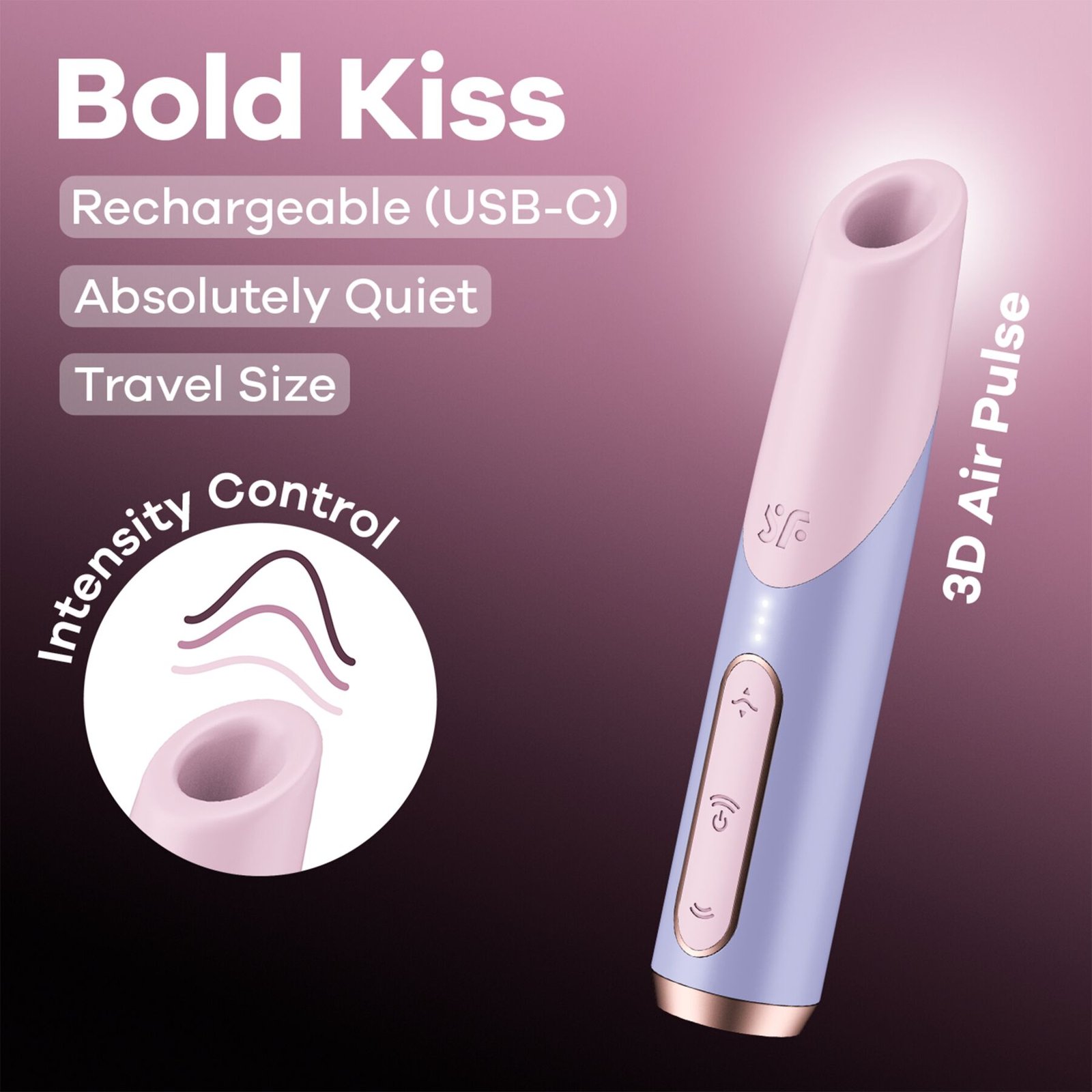 Вакуумний стимулятор Satisfyer Bold Kiss Violet, магнітна технологія 3D Air Pulse, 30 режимів роботи - Зображення 6