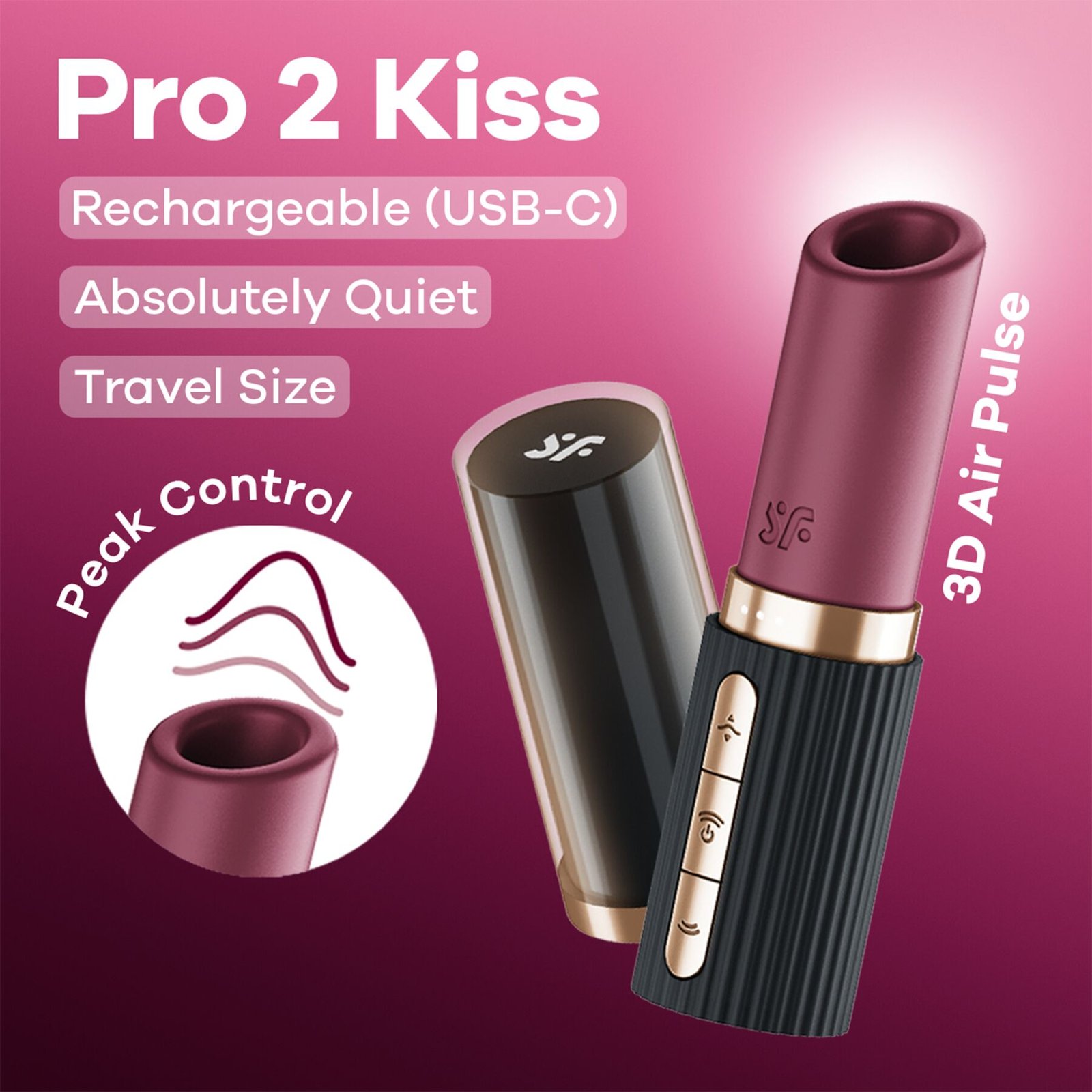 Вакуумний стимулятор Satisfyer Pro 2 Kiss, магнітна технологія 3D Air Pulse, 30 режимів, кришечка - Зображення 7