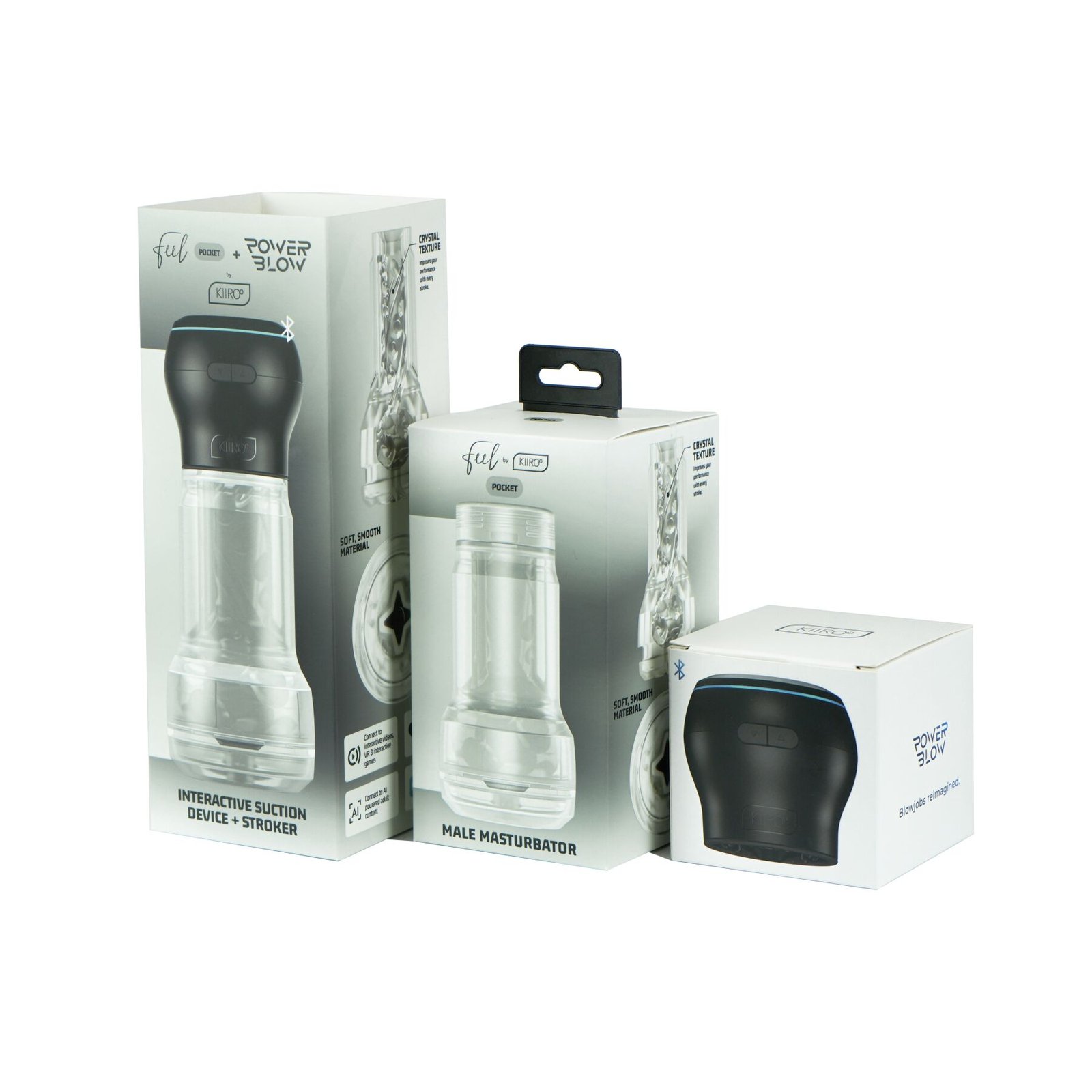 Мастурбатор Kiiroo Feel Pocket Crystal зі всмоктувальною інтерактивною насадкою PowerBlow Combo Set - Зображення 9