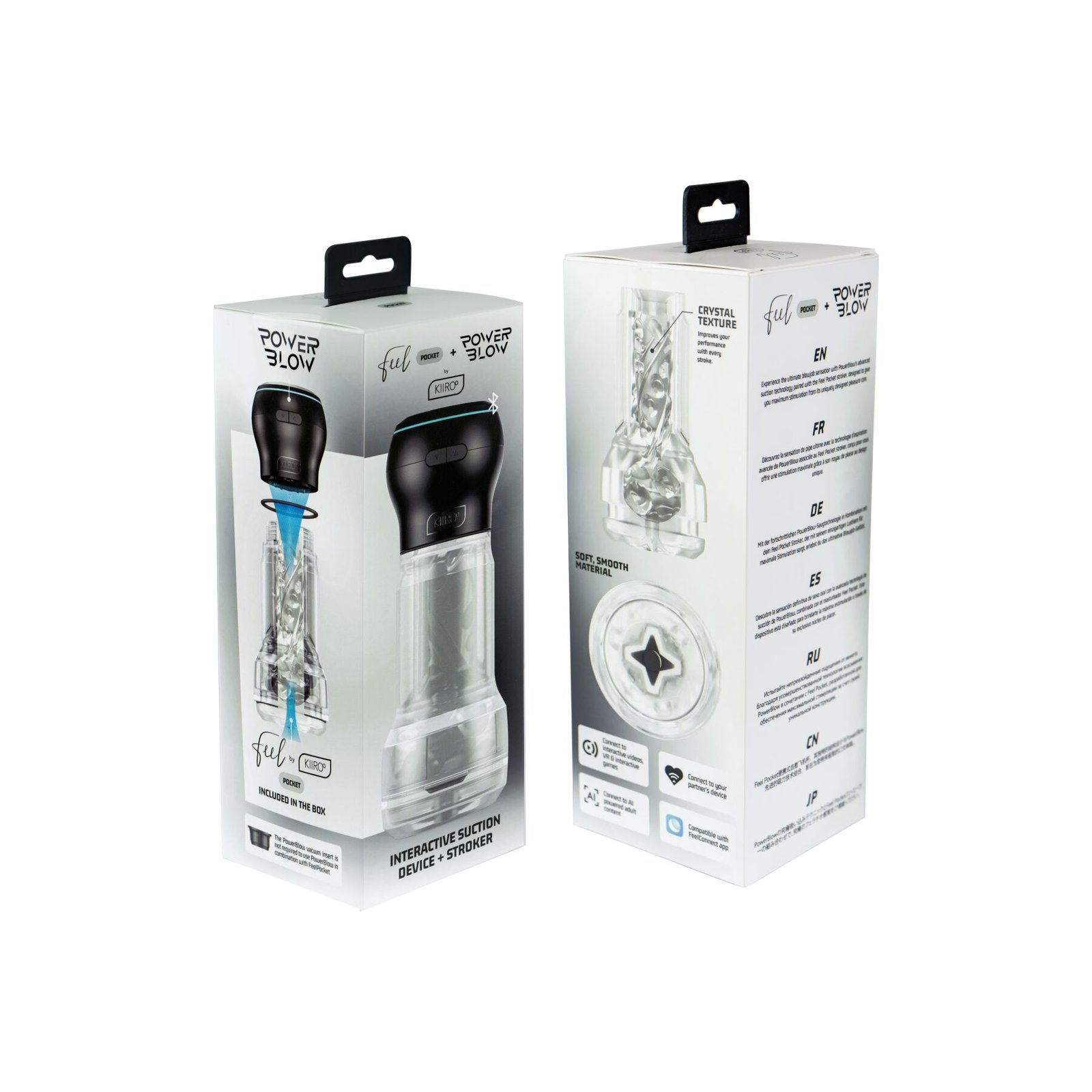 Мастурбатор Kiiroo Feel Pocket Crystal зі всмоктувальною інтерактивною насадкою PowerBlow Combo Set - Зображення 8