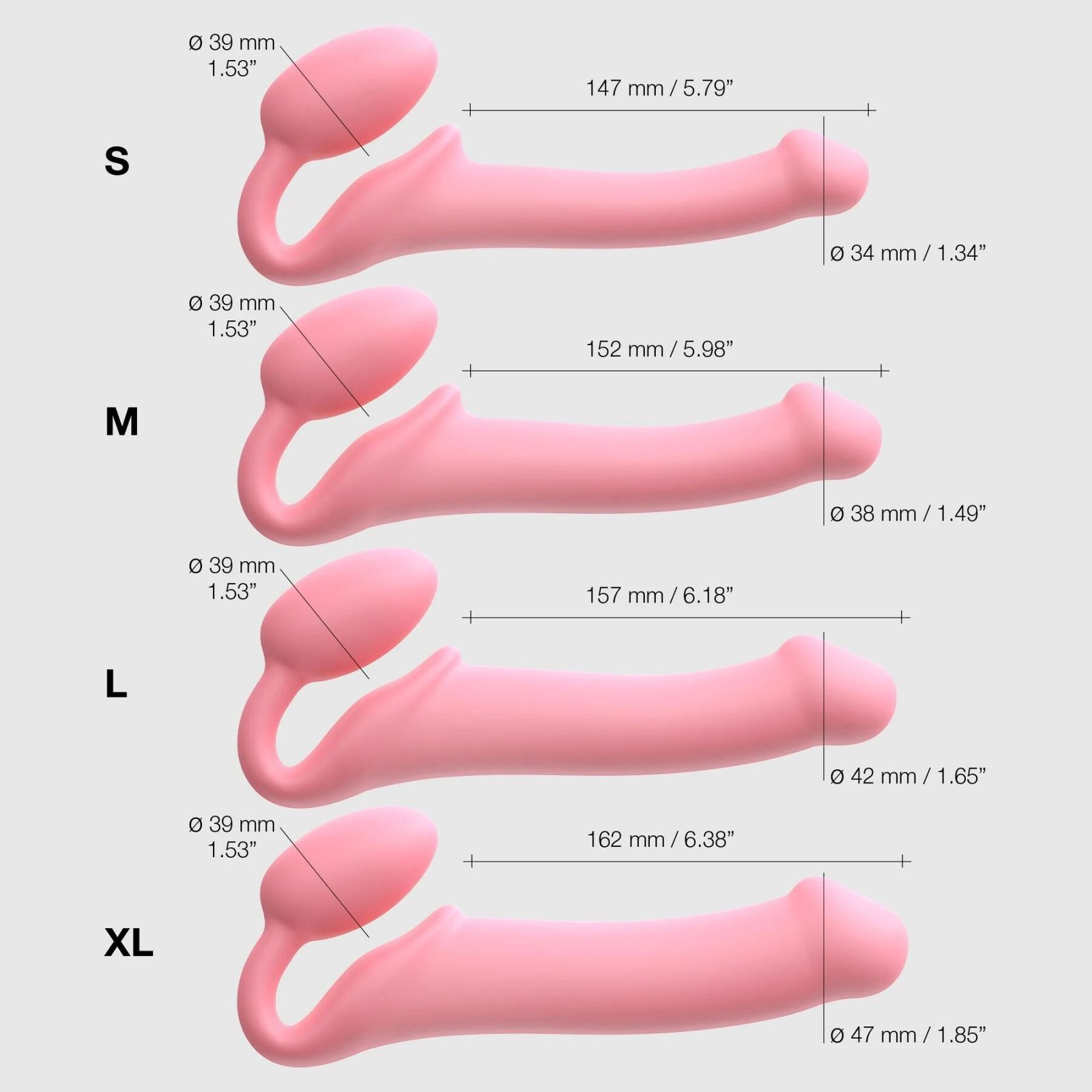 Безремінний страпон Strap-On-Me Rose M, повністю регульований, діаметр 3,3 см - Зображення 6