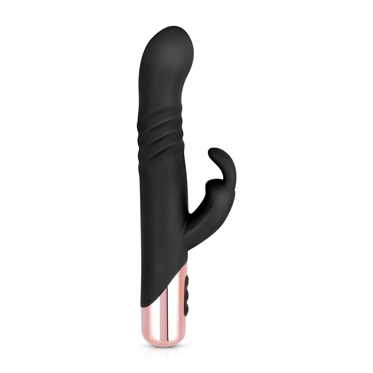 Вібратор-кролик Rosy Gold - Rabbit Vibrator with thrusting function - Black - Зображення 2