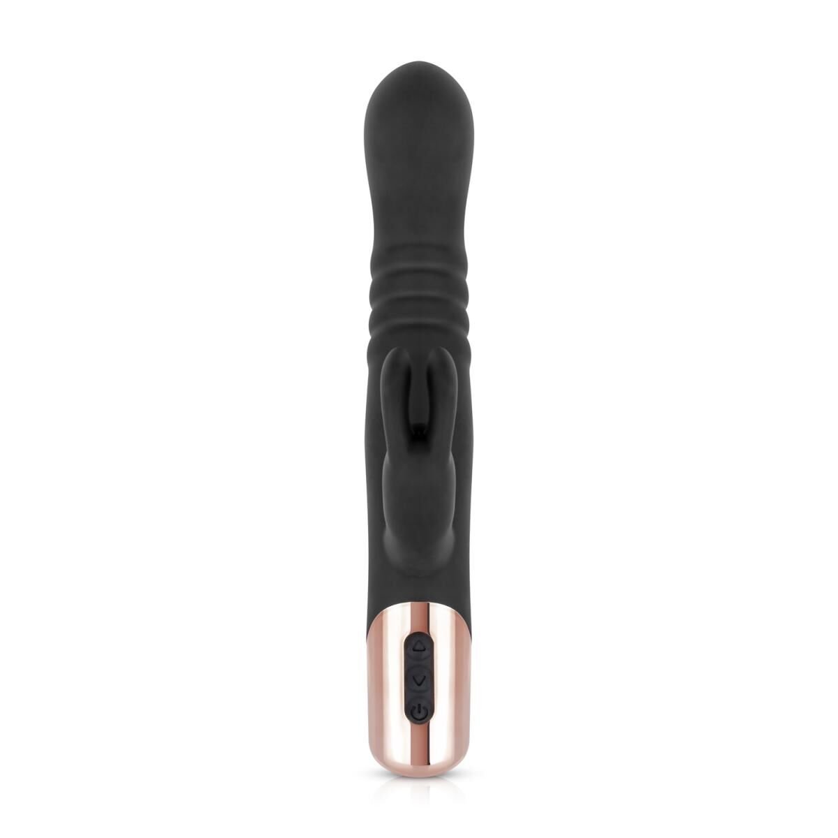 Вібратор-кролик Rosy Gold - Rabbit Vibrator with thrusting function - Black - Зображення 3
